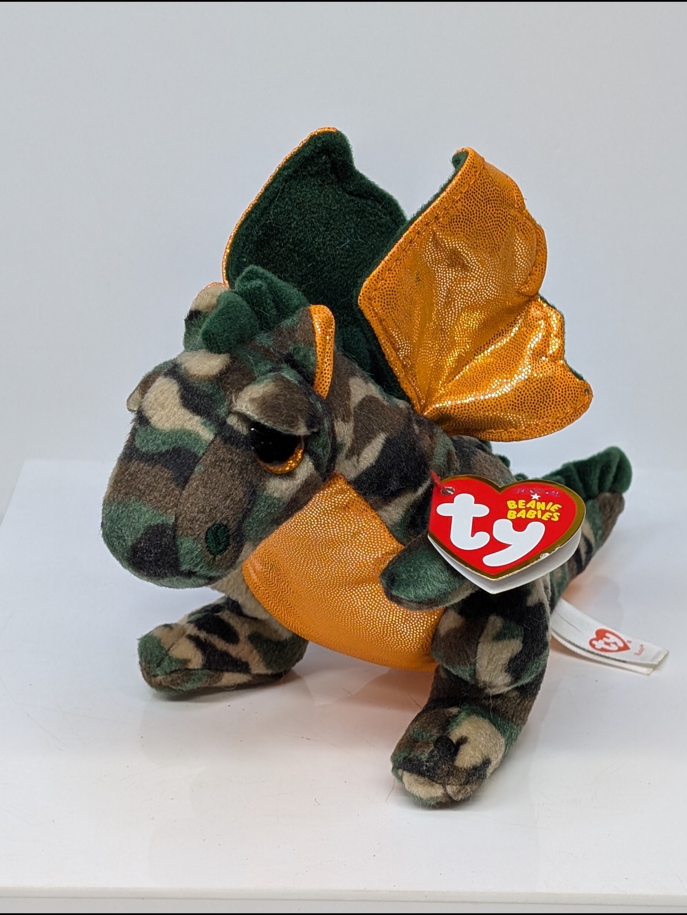 Ty Beanie Babies 2015 Razor The Camouflage Dragon Plush Soft 6" Toy Retired